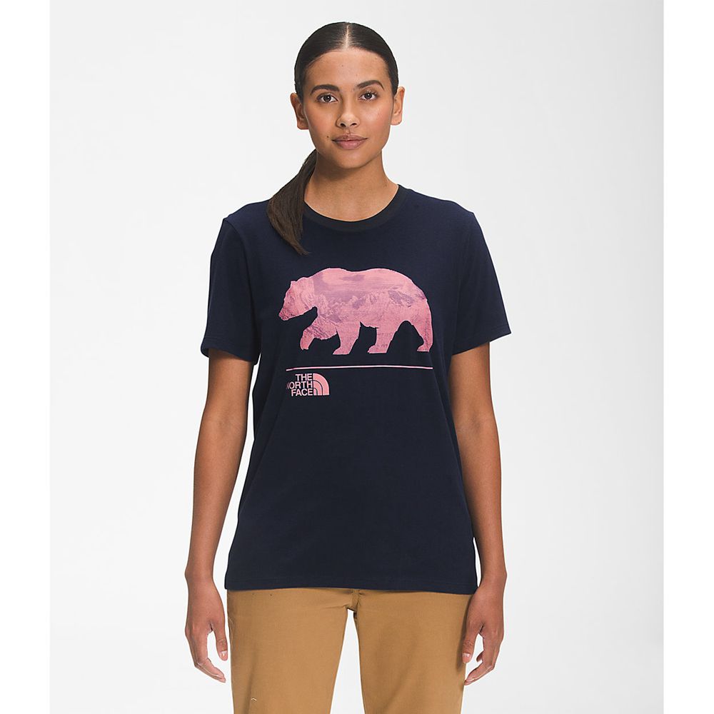 The North Face T-Shirts Womens Australia - The North Face Short Sleeve Bearscape 2.0 Navy (NQZ-65740